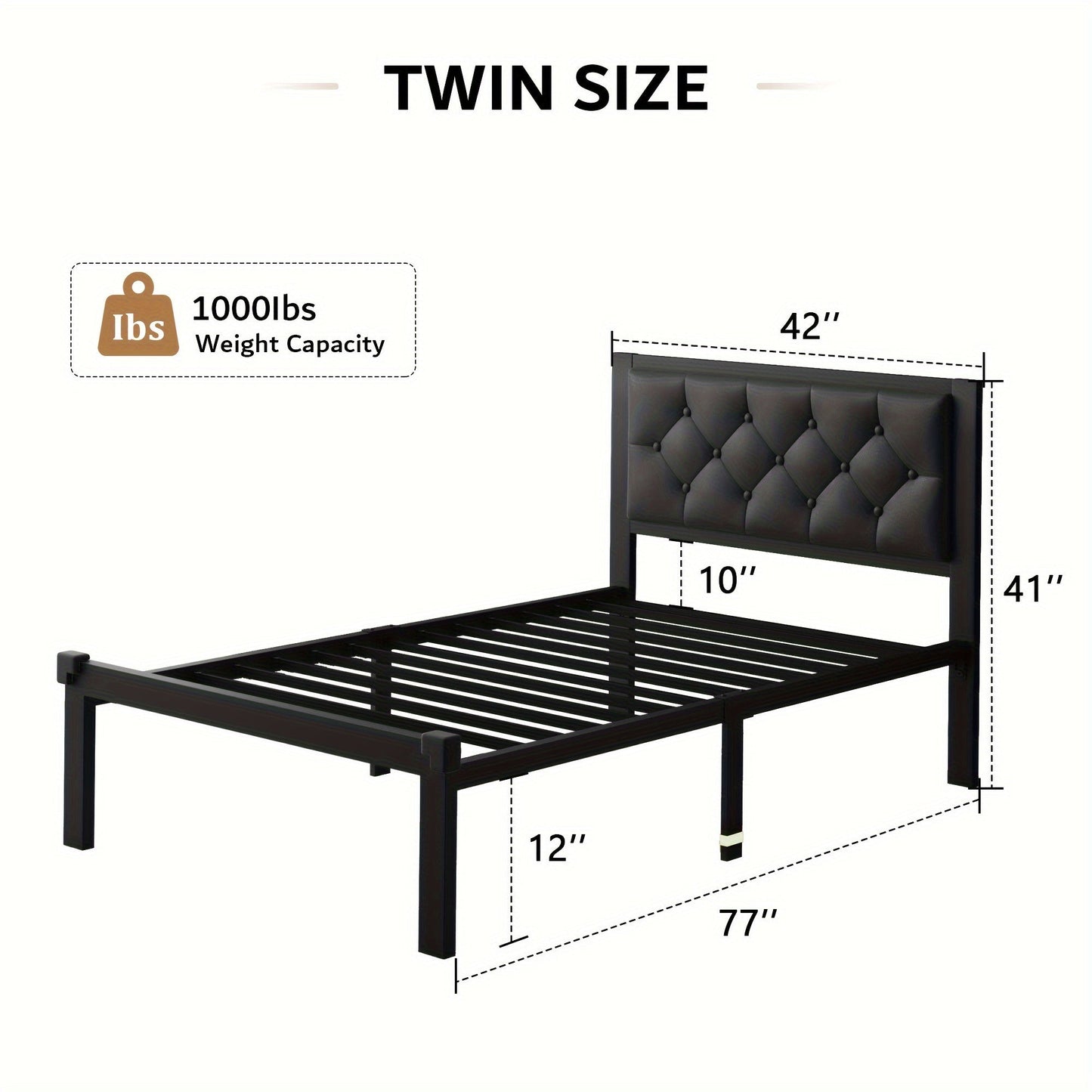 Bed Frame shown in the Black, Twin option