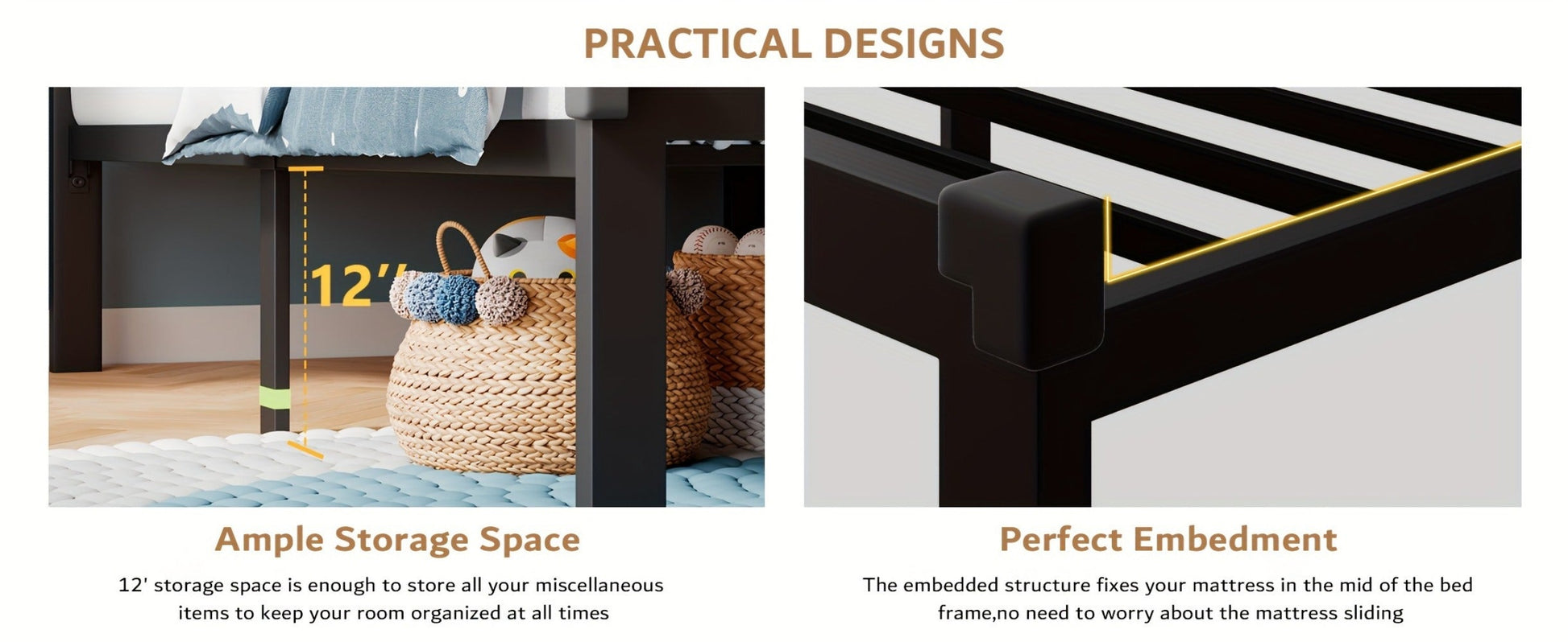 12-Inch Metal Bed Frame with No Box Spring Needed and Tool-Free Assembly detail image - detail view 15