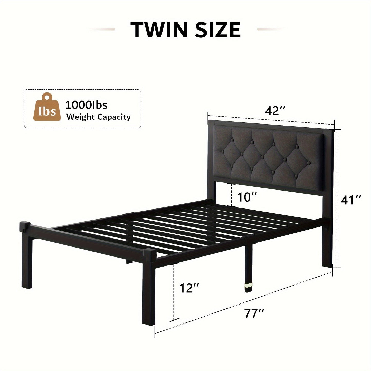 Bed Frame shown in the Gray, Twin option
