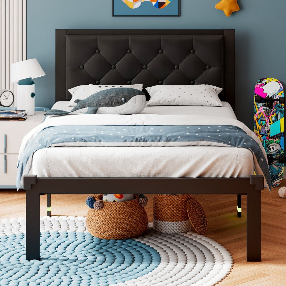 Bed Frame, Platform with Button-Tufted Headboard, 12 Inch Under-Bed Storage Space, Steel shown in the main product view