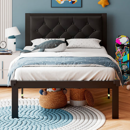 Bed Frame, Platform with Button-Tufted Headboard, 12 Inch Under-Bed Storage Space, Steel shown in the main product view