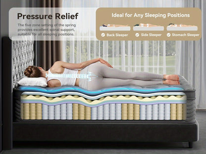 12-Inch Twin Mattress with Pocket Springs, Medium-Firm Bed Mattress for Bedroom detail image - detail view 15