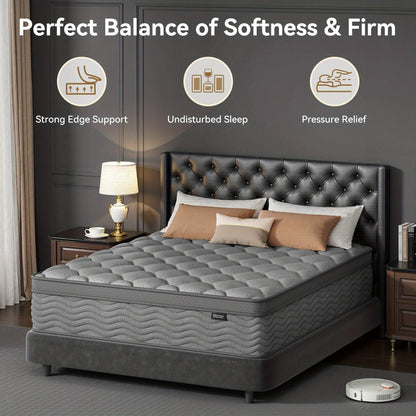 12-Inch Twin Mattress with Pocket Springs, Medium-Firm Bed Mattress for Bedroom detail image - detail view 6