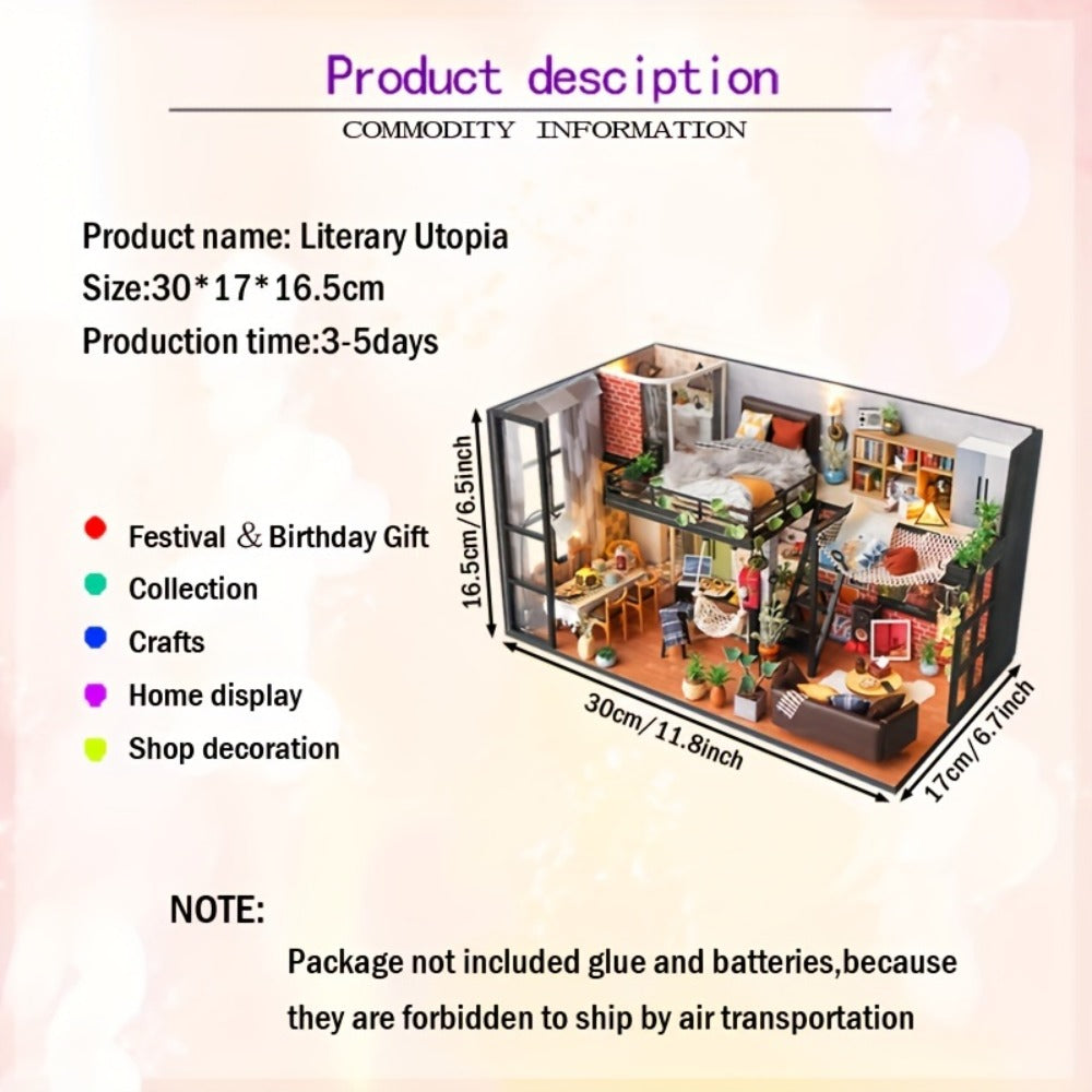 DIY Dollhouse Kit 2 Story with Dust Cover – Handmade Miniature House Model with Furniture Parts, No Glue No Batteries, Creative Build & Display Toy, Christmas Birthday Gift for Girls Teens & Adults