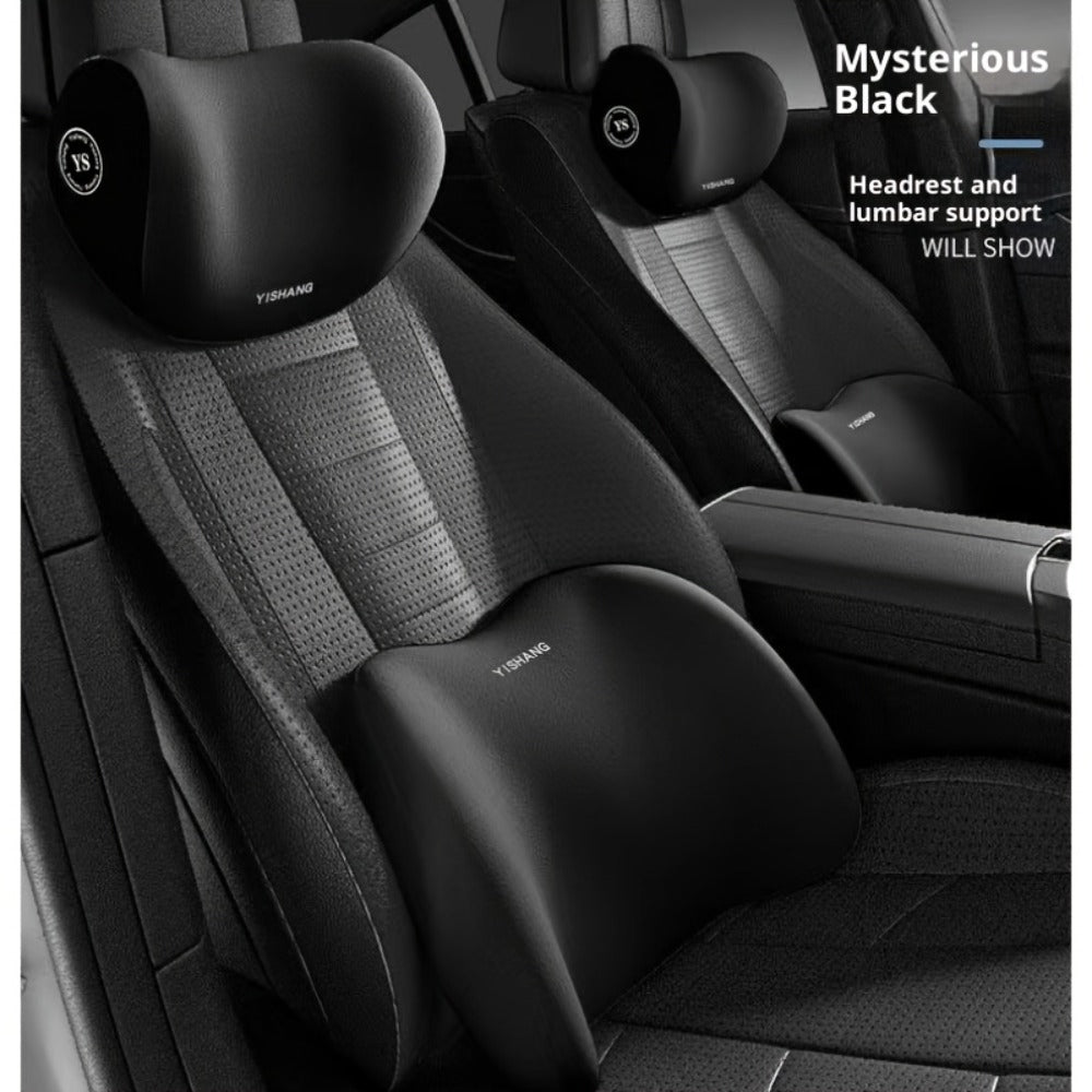 Car Headrest and Lumbar Support Set Ergonomic High-Density Sponge Cushion for Long Distance Driving Neck Pillow Back Support Comfortable Upgrade for All Seasons Brown Black Gray Pink Blue