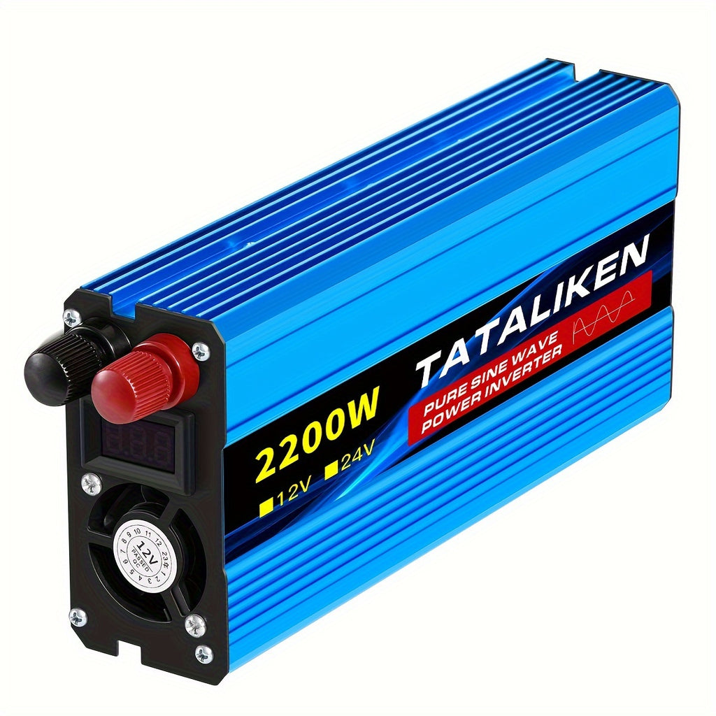 TATALIKEN 2200Watt Pure Sine Wave Inverter, 12V/24V DC to 110V AC | 2 AC Output Outlets, Suitable for RVs, Trucks, Off-grid Systems, Homes And Vehicles, Truck Power Supplies, Electronic Accessories, Batteries Not Included.