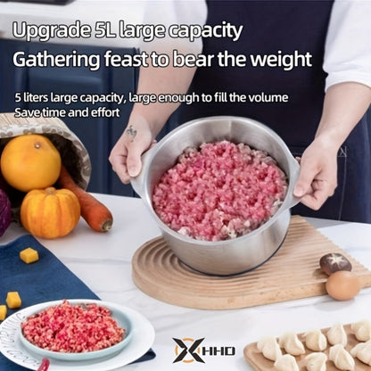 Electric Meat Grinder 5L 5-Speed – Large Capacity Stainless Steel Food Processor, Blender & Filling Machine for Meat, Garlic, Chili & More