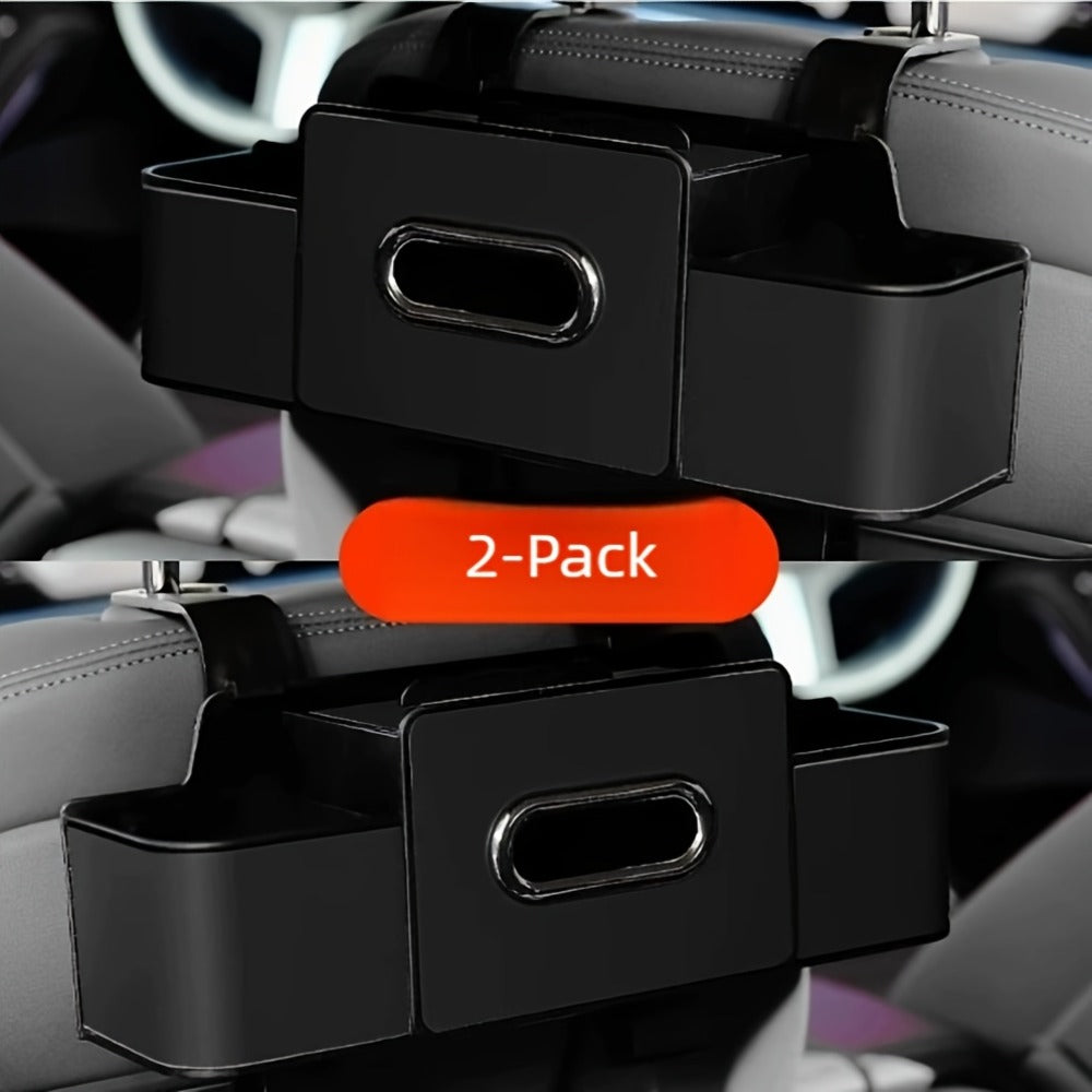 Car Backseat Organizer 8-in-1 – 2-Pack Multi-Function Hanging Storage with Cup Holders & Napkin Drawer, Large Capacity Back Seat Organizer for Family Trips | Black & Beige