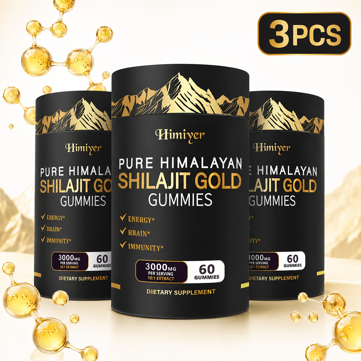 Shilajit 3000mg Supplement with Ginger Ginseng Ashwagandha Hoofgrass - 5-in-1 Adaptogen Complex for Energy Stamina Vitality & Stress Relief - Multi-Mineral Formula for Men & Women