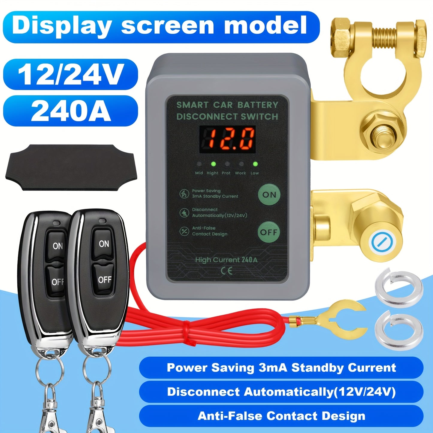 New Type of 12V Auto Power-Off Switch with LED Display Suitable for Car Battery - Automatic Power-Off Switch to Prevent Battery Drain And Leakage (Special Reminder: This Product Controls The on And Off of The Battery