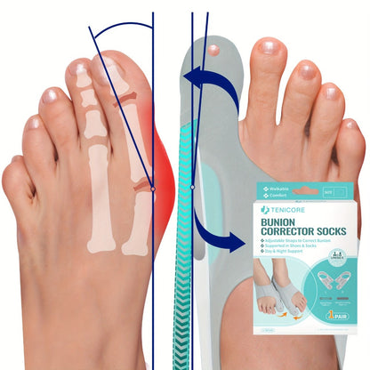 Bunion Corrector Sleeves 2-Pack – 4-Point Fixation Big Toe Separator, Adjustable Day & Night Hammer Toe Straightener for Men & Women