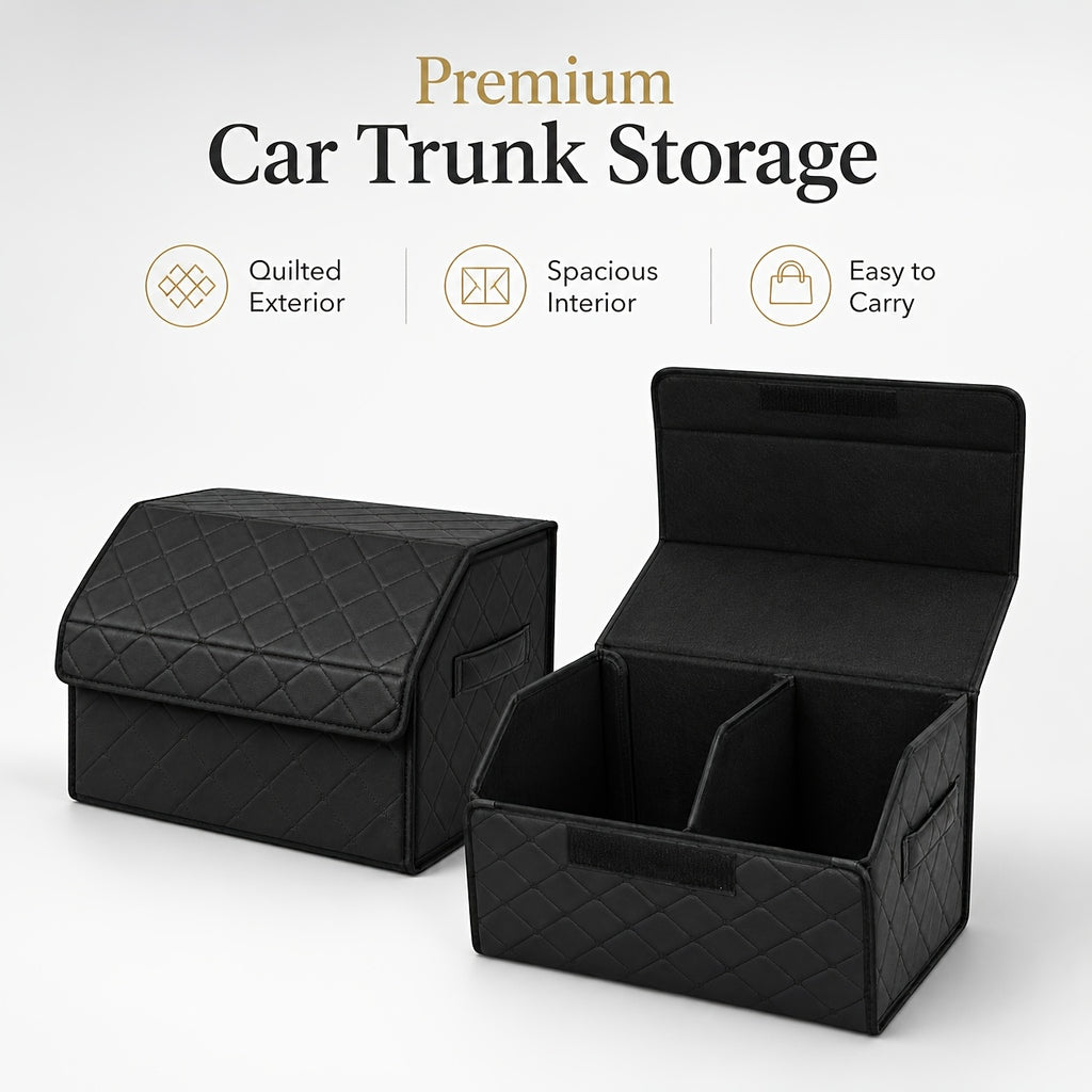 Faux Leather Car Trunk Organizer with Lid, Keep Your Trunk Tidy, Foldable Large Capacity Cargo Storage Box for Groceries, Tools, Sports Gear, Travel Essentials, Suvs, Sedans, And Trucks
