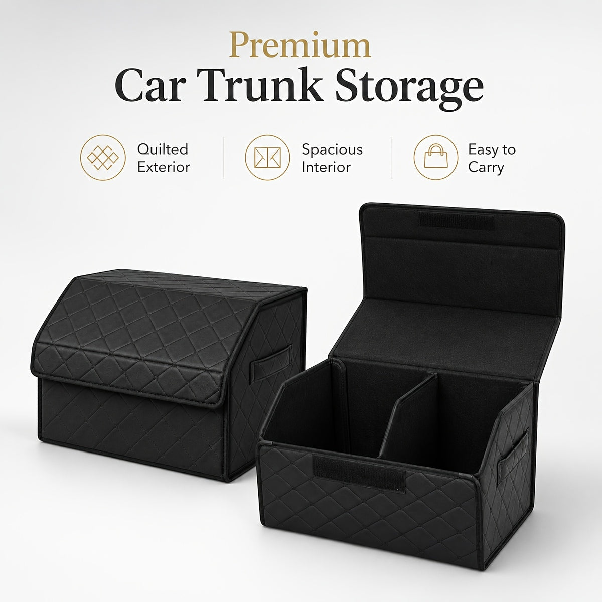 Faux Leather Car Trunk Organizer with Lid, Keep Your Trunk Tidy, Foldable Large Capacity Cargo Storage Box for Groceries, Tools, Sports Gear, Travel Essentials, Suvs, Sedans, And Trucks