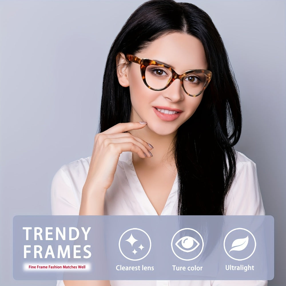 Cat Eye Reading Glasses 4 Pack Women Blue Light Blocking – Leopard Print Gradient Stylish Frames, Spring Hinges, Computer Readers for All Face Shapes, Multiple Magnification Strengths