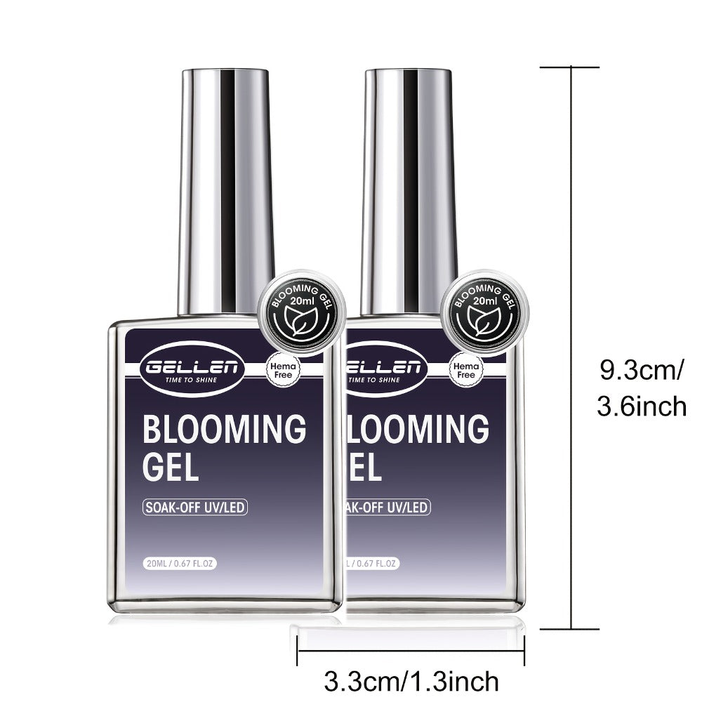 Blooming Gel Nail Art 2pcs HEMA-Free Clear Blossom Gel — Marble Watercolor Floral Tie-Dye Spreading Effect Soak-Off LED 28-Day DIY Manicure 0.68oz Each