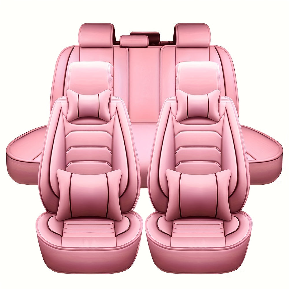 5-Seat Full Set Faux Leather Car Seat Covers - Waterproof All-Weather Protection, Full Surrounded Cushion Protector with Soft Foam Padding, Precise Fit for Cars, Trucks, Sedans & SUVs - Easy Installation, Durable Automotive Interior Accessories (Ideal Chr