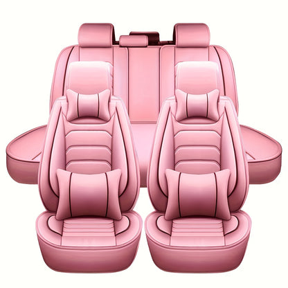 5-Seat Full Set Faux Leather Car Seat Covers - Waterproof All-Weather Protection, Full Surrounded Cushion Protector with Soft Foam Padding, Precise Fit for Cars, Trucks, Sedans & SUVs - Easy Installation, Durable Automotive Interior Accessories (Ideal Chr