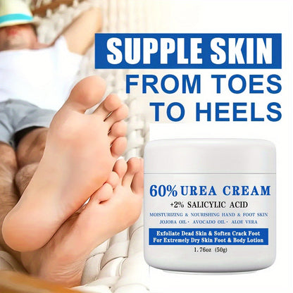 Urea Foot Cream 60% with 2% Salicylic Acid Deep Moisturizing Exfoliating Heel & Hand Lotion – Softens Dry Cracked Skin, Jojoba & Avocado Oil, Hypoallergenic 1.76oz