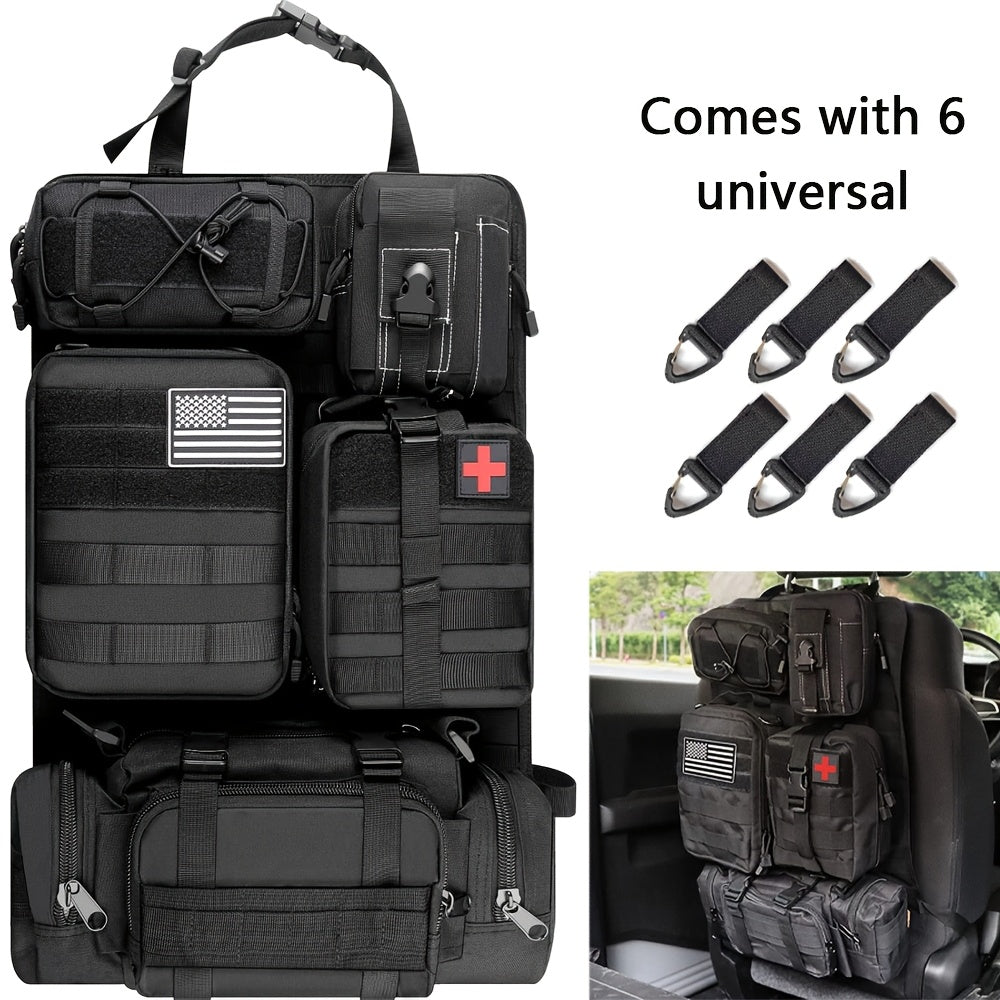 [Universal] Car Seat Back Organizer, Upgrade Vehicle Panel Organizer with 5 Detachable MOLLE Pouches for Vehicles Such As Jeep, Truck, SUV, Etc Multipurpose Car Organizer Hanging Travel Accessories Organizer Comes with 6pcs Keychains