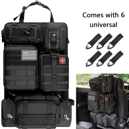 [Universal] Car Seat Back Organizer, Upgrade Vehicle Panel Organizer with 5 Detachable MOLLE Pouches for Vehicles Such As Jeep, Truck, SUV, Etc Multipurpose Car Organizer Hanging Travel Accessories Organizer Comes with 6pcs Keychains
