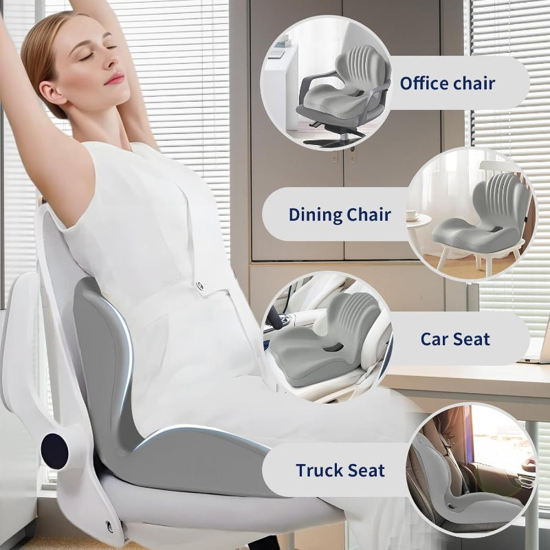 Ergonomic Seat Cushion with Lumbar Support – Orthopedic Car Seat Pillow for Back, Hip & Tailbone Pain Relief, Multi-Purpose for Car, Office Chair, Truck & Dining Chair, Non-Slip Memory Foam Cushion