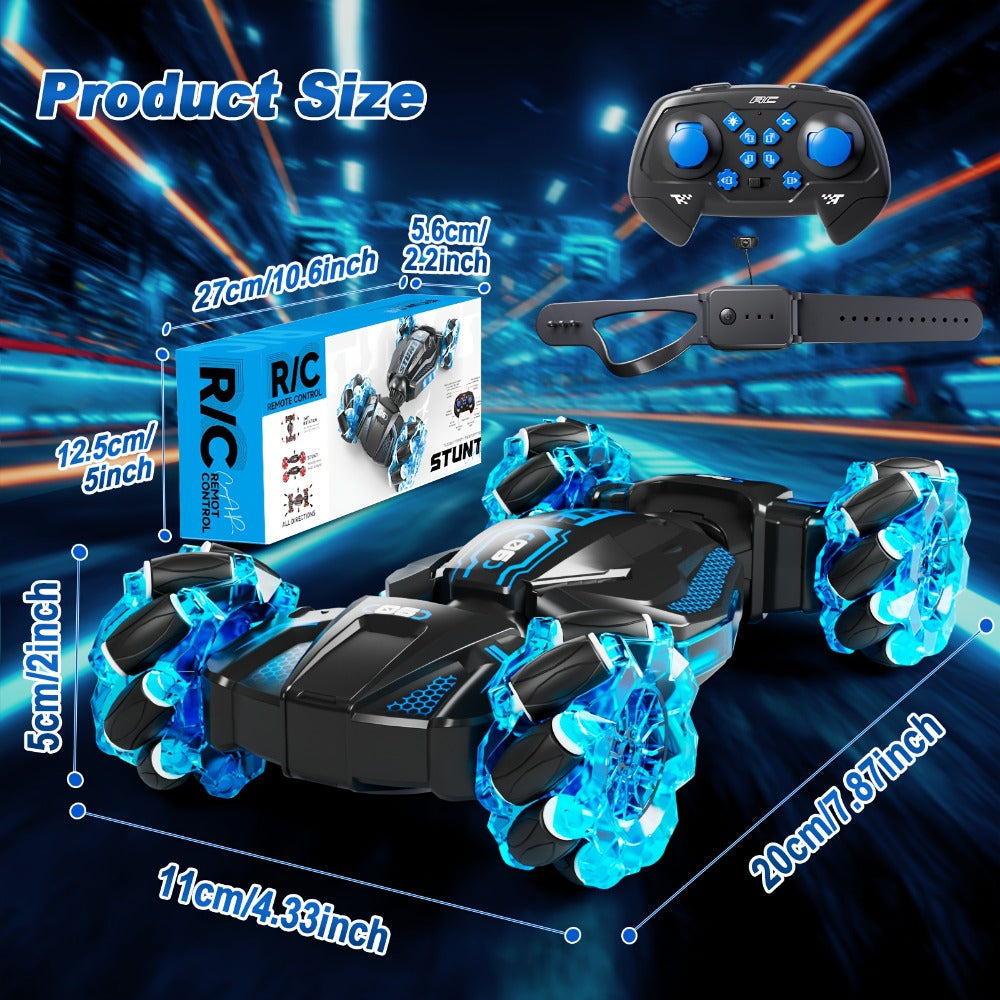 RC Stunt Car 1:24 Scale 8WD Dual Remote Control for Kids Boys Girls – 2.4GHz 28KM/H Crash-Resistant Race Car All-Terrain Tires LED Lights Two Player Birthday Christmas Holiday Gift Red Blue