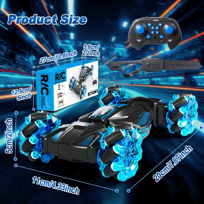 RC Stunt Car 1:24 Scale 8WD Dual Remote Control for Kids Boys Girls – 2.4GHz 28KM/H Crash-Resistant Race Car All-Terrain Tires LED Lights Two Player Birthday Christmas Holiday Gift Red Blue