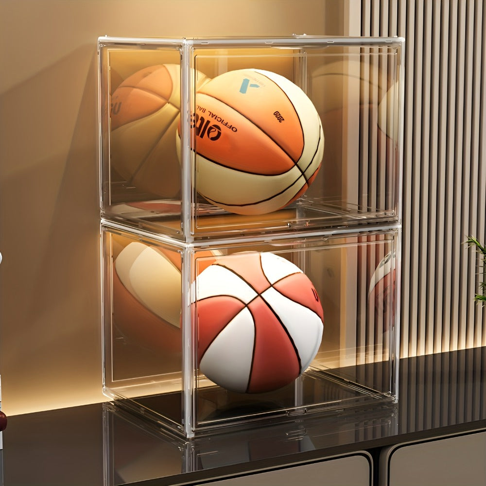 XL Clear Stackable Acrylic Storage Bins with Magnetic Lid – Dustproof Large Display Case for Figures, Collectibles, Helmets, Shoes, Bags, Books, 50L Foldable Organizer 1/2pcs