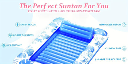 Thickened XL Tanning Pool Mattress 84×52 Inch Oversized Inflatable Sunbathing Float Lounger Raft for Adults Swimming Pool Lake Beach Summer Relaxation