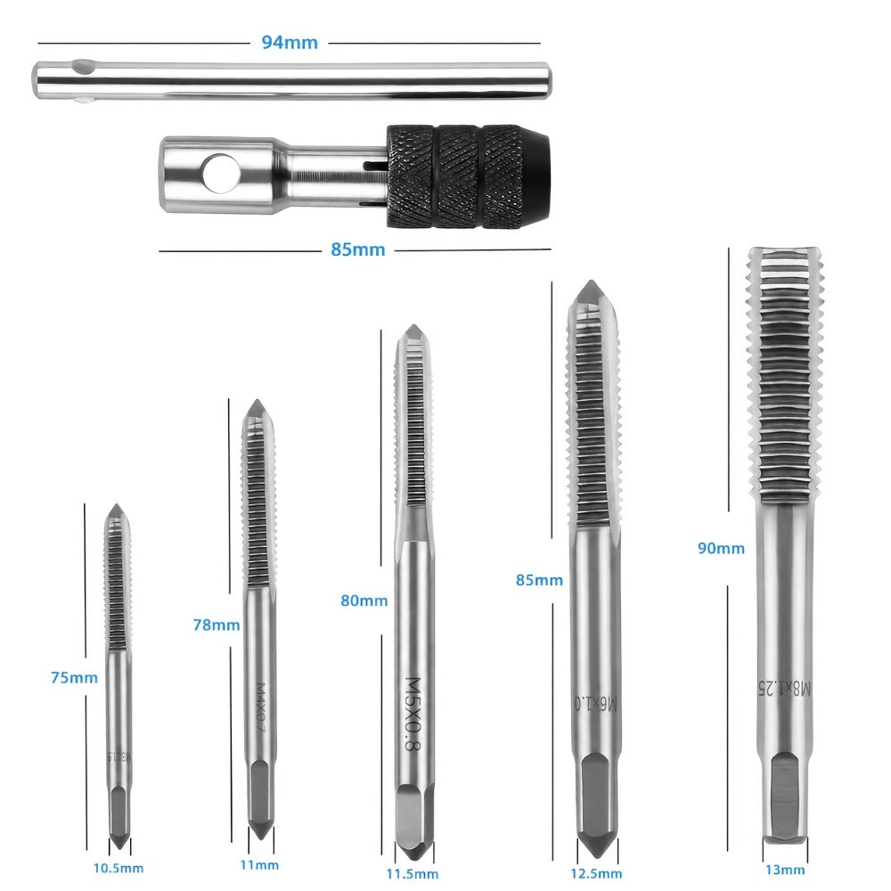 Tap and Die Set Metric – 12-Piece & 40-Piece M3-M12 Thread Plug Straight Taper with Pitch Calipers & Wrench, Internal & External Threading Tool Kit for Metal, DIY & Home Repair