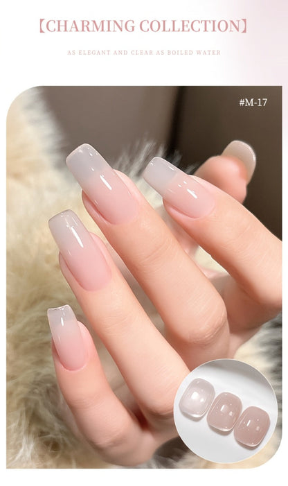 Jelly Gel Nail Polish Set 6 Colors Glass Nail Look Translucent Buildable Coverage 0.51oz Each - Semi-Permanent Soak-Off UV LED High-Gloss Salon Finish Nail Art Kit for Women Shades M14 M16 M17 M18 M19 M20