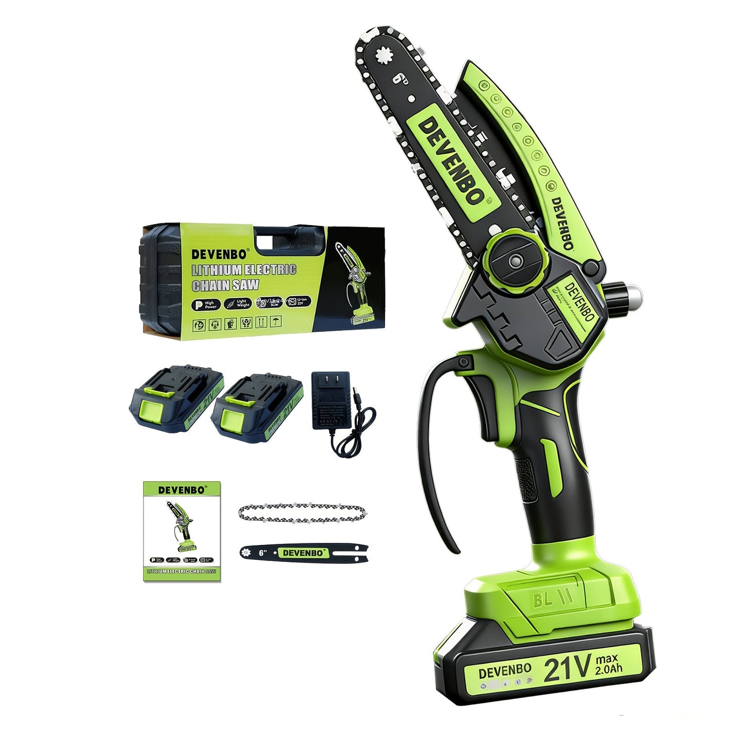 Cordless Mini Chainsaw 6 Inch – Handheld Lightweight Portable Electric Chainsaw with Safety Equipment, for Yard Gardening, Tree Pruning, Home Woodworking & Outdoor Survival, Thoughtful Gift for Men (1 or 2 Batteries)