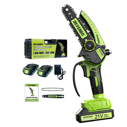 Cordless Mini Chainsaw 6 Inch – Handheld Lightweight Portable Electric Chainsaw with Safety Equipment, for Yard Gardening, Tree Pruning, Home Woodworking & Outdoor Survival, Thoughtful Gift for Men (1 or 2 Batteries)