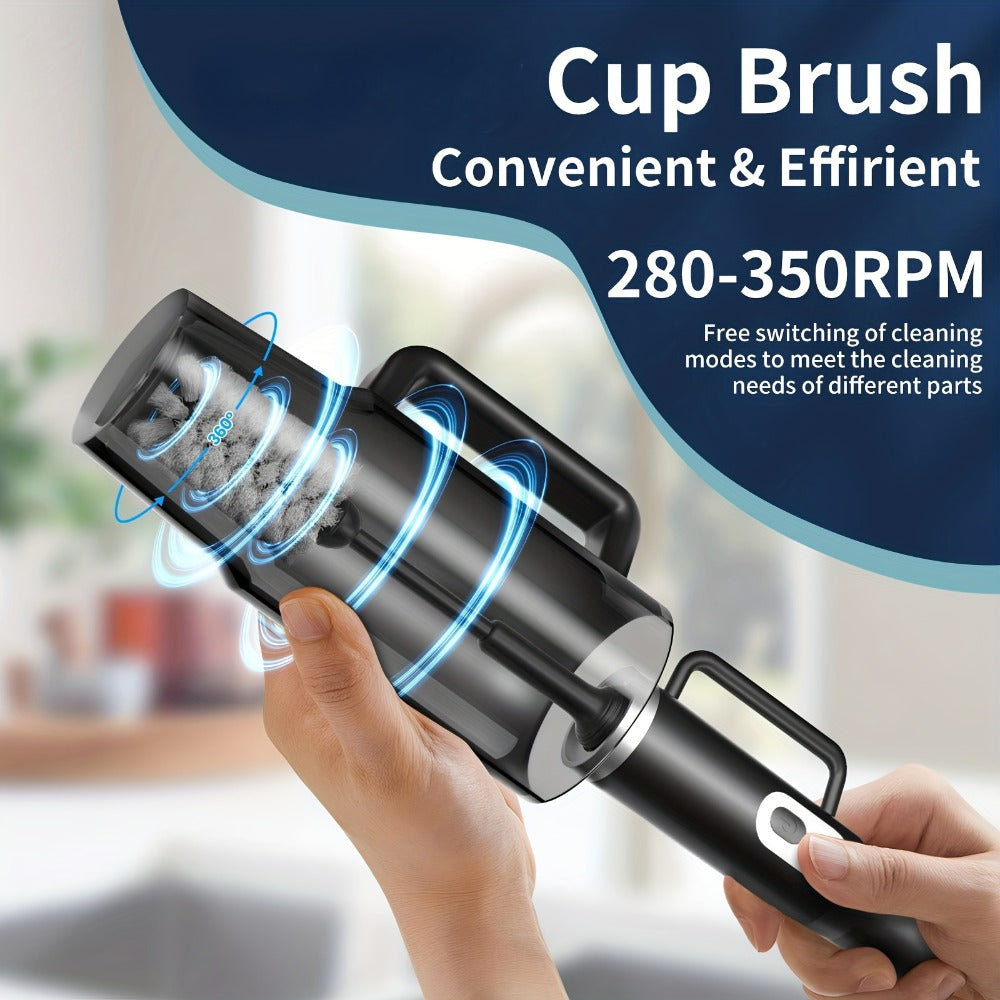 Electric Cup Scrubber Bottle Brush Cleaner – 2-Speed IPX6 Waterproof, Type-C Rechargeable, Deep Cleans 40oz Mugs, Tumblers & Hydration Bottles, Long Straw Brush Included, Wall Mount Storage, Kitchen Cleaning Tool