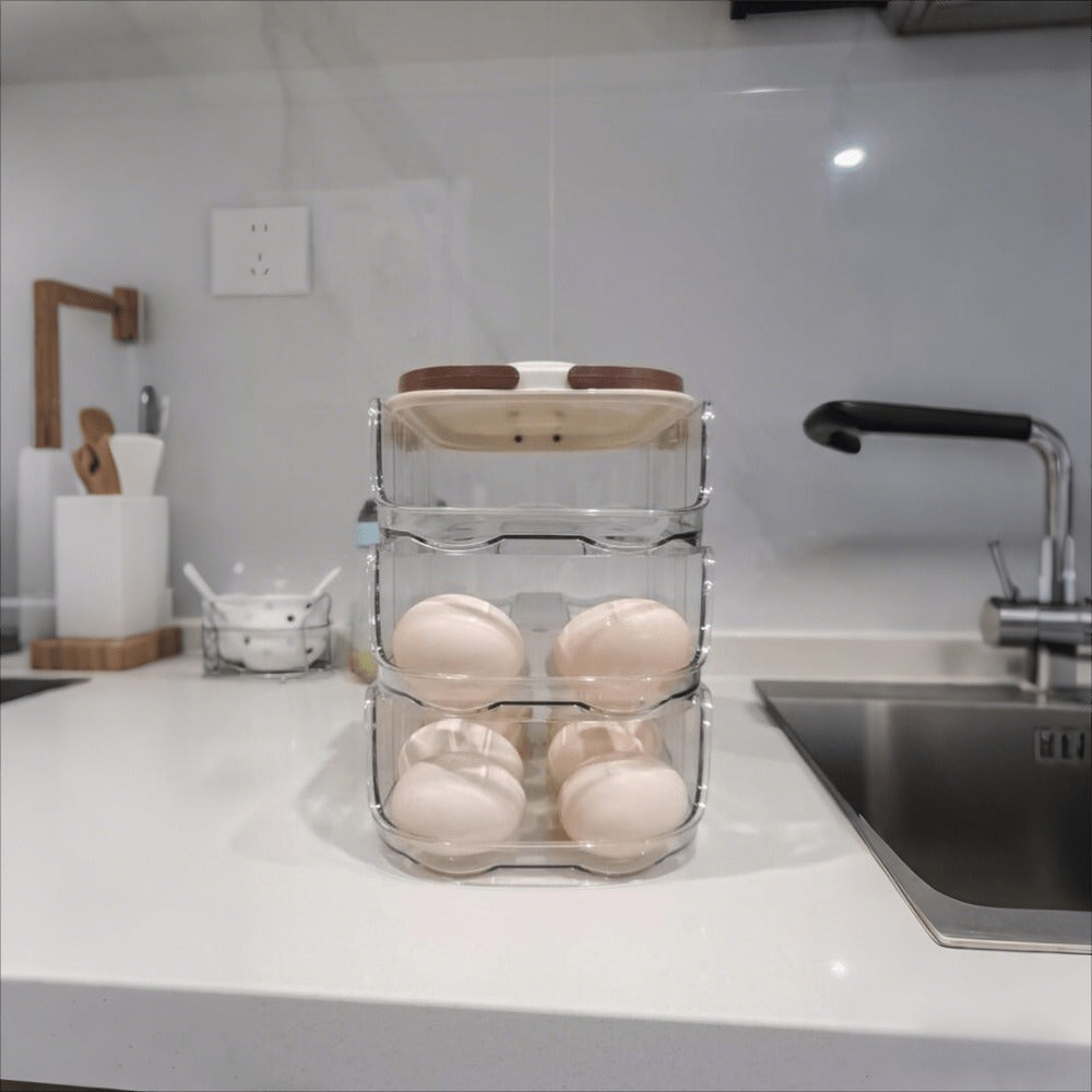 Egg Organizer for Refrigerator, Multi-Layer Auto-Rolling Egg Rack with Large Capacity – Space-Saving Egg Storage Dispenser for Fridge, Cabinet & Countertop, Ideal for Busy Families