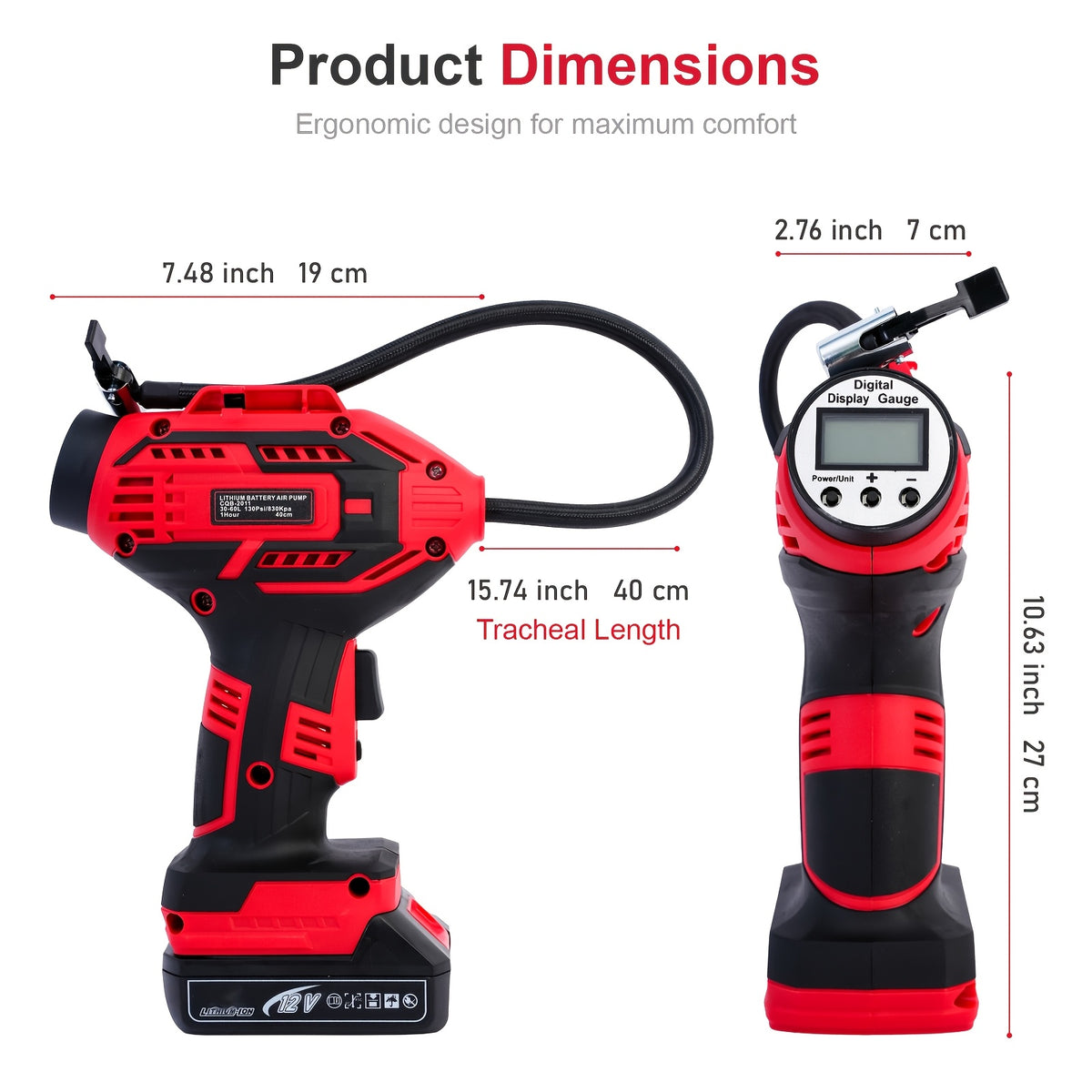 20V Portable Car Tire Inflator Pump, Air Compressor with 12V Car Adapter, Digital Display, Blow Mold Case, Suitable for Car, Motorcycle, Bicycle Tires, And Balls, Red And Yellow