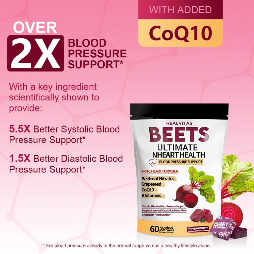 Beetroot Chewable Tablets with Natural Nitrates & Concentrated Beet Root Extract - Supports Circulatory System, Nitric Oxide Production & Cardiovascular Health - Dietary Supplement