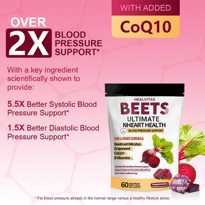 Beetroot Chewable Tablets with Natural Nitrates & Concentrated Beet Root Extract - Supports Circulatory System, Nitric Oxide Production & Cardiovascular Health - Dietary Supplement