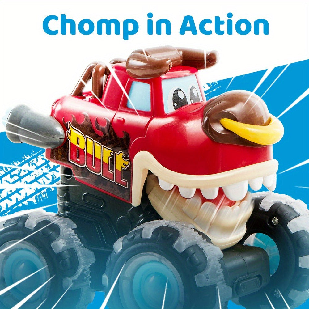 Monster Truck Toys for Toddlers 3-Pack LED Light Up Wheels Press & Go Animal Trucks Shark Bull Dinosaur – Glow Push Car Toy for Kids Ages 1-5 Birthday Easter Christmas Gift Boys Girls
