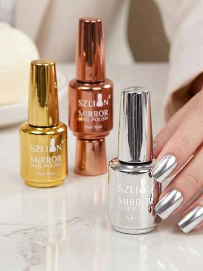 Chrome Nail Polish Set 12 Colors Mirror 3D Metallic Effect with Built-in Fine Brush — Long-Lasting Metal Paint for Salon & DIY Nail Art Design, Manicure Gift Set for Women & Girls