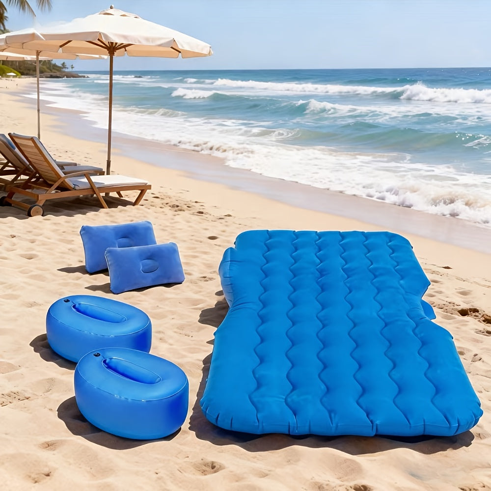 Premium Blue Gray And Beige Black Portable Inflatable Car Mattress, Car Beds for Vehicles, PVC Material, Suitable for Backseat Sleeping, Outdoor Camping Picnic Travel Cushion Bed, Car Additions for Men