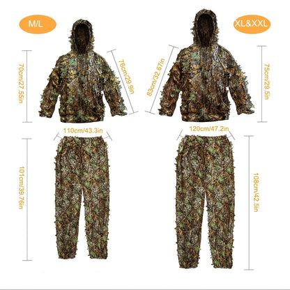 3D Leaf Ghillie Suit Lightweight Camouflage Hunting Suit for Men Women - Full Body Camo Outfit for Wildlife Photography, Birdwatching, Airsoft, Spring Summer Autumn Outdoor Training