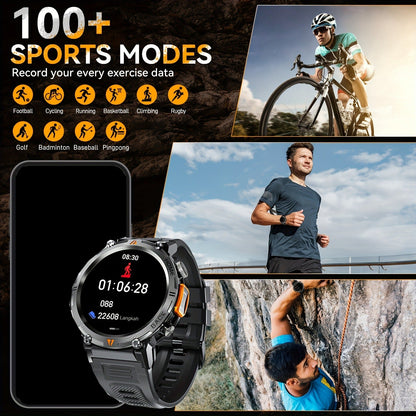 EIGIIS KE3 Rugged Smartwatch for Men – Wireless Calling, HD 1.45" Screen, LED Light, Fitness Tracker, iPhone & Android