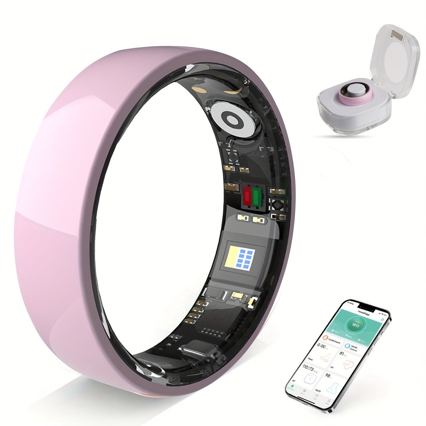 Fitness Tracker Smart Ring – IP68 Waterproof, Sleep & Step Monitor, Crystal Charging Case, Stainless Steel | Men & Women Sizes 7–13
