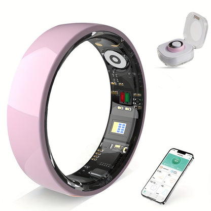 Fitness Tracker Smart Ring – IP68 Waterproof, Sleep & Step Monitor, Crystal Charging Case, Stainless Steel | Men & Women Sizes 7–13