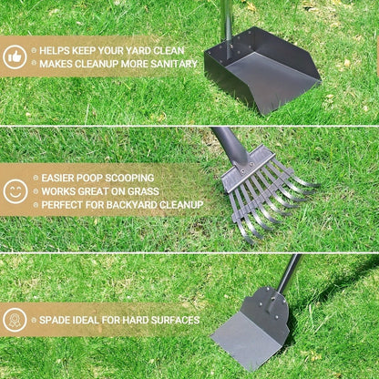 Dog Pooper Scooper Set - Stainless Steel Tray & Rake with Adjustable Long Handle, Rust-Proof Durable Pet Waste Removal Tool, Easy to Clean, Ideal for All Dog Breeds, Yard & Outdoor Use