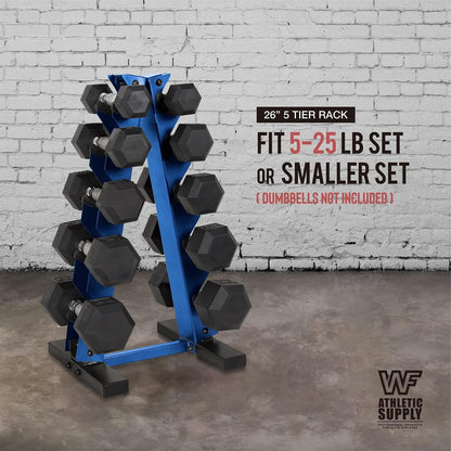 Dumbbell Rack A-Frame 5-Tier Heavy Duty Weight Storage Stand – Space-Saving Vertical Dumbbell Holder for Home Gym, Holds 5-25LB Hex & Rubber Dumbbells