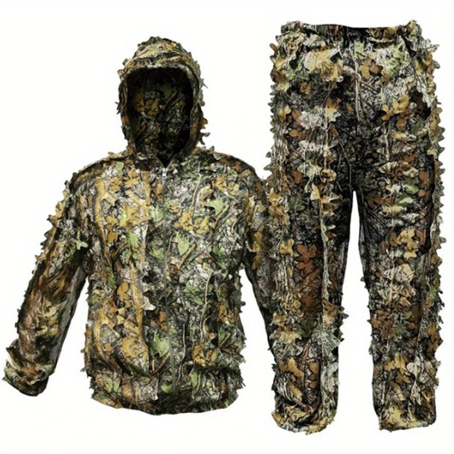 Ghillie Suit 3D Camo Hunting Set – Lightweight Breathable Hooded Camouflage Jacket & Pants for Deer Hunting Sniper Airsoft & Wildlife Photography