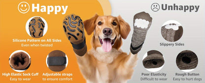 Non-Slip Dog Socks Double-Sided Grip Paw Protector with Adjustable Straps – Anti-Lick Dog Booties for Hardwood Floors, Senior Dogs & Injury Recovery, Sizes XS to L, Set of 4