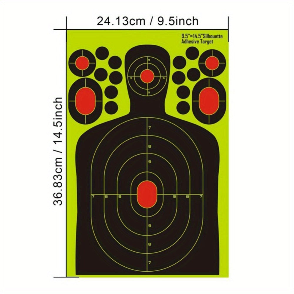 Splatter Shooting Targets Human Silhouette 20 Pack – Reactive Glow Fluorescent Paper Range Targets for Pistol, Rifle & Archery Training | High-Visibility Shot Placement Feedback